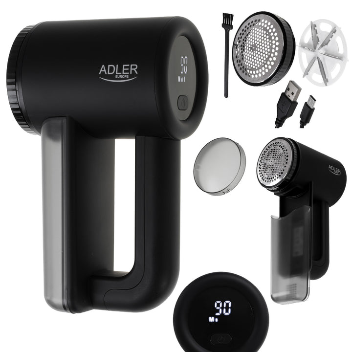 Aparat de ras pentru țesături Adler, ecran LCD, 3 viteze de funcționare, negru, AD 9617 negru