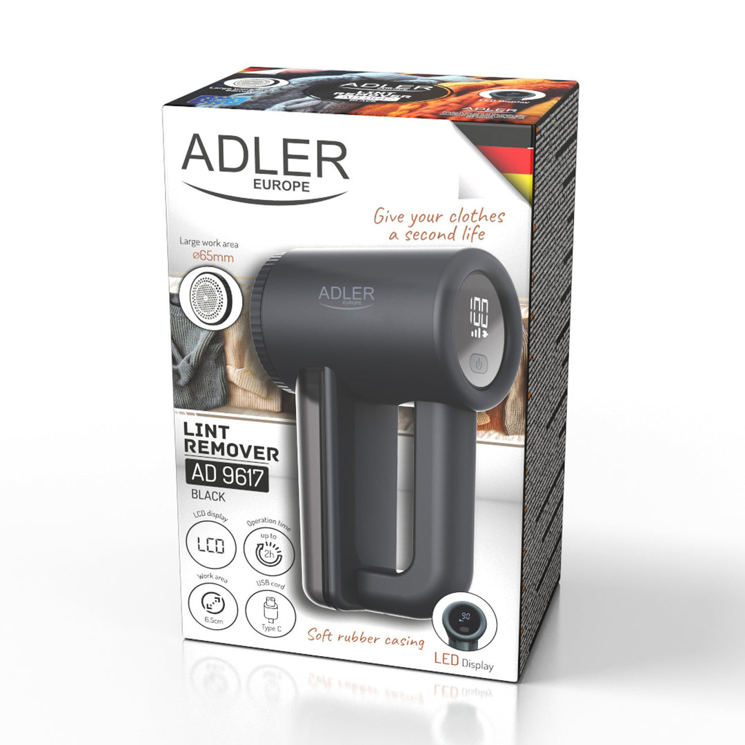 Aparat de ras pentru țesături Adler, ecran LCD, 3 viteze de funcționare, negru, AD 9617 negru