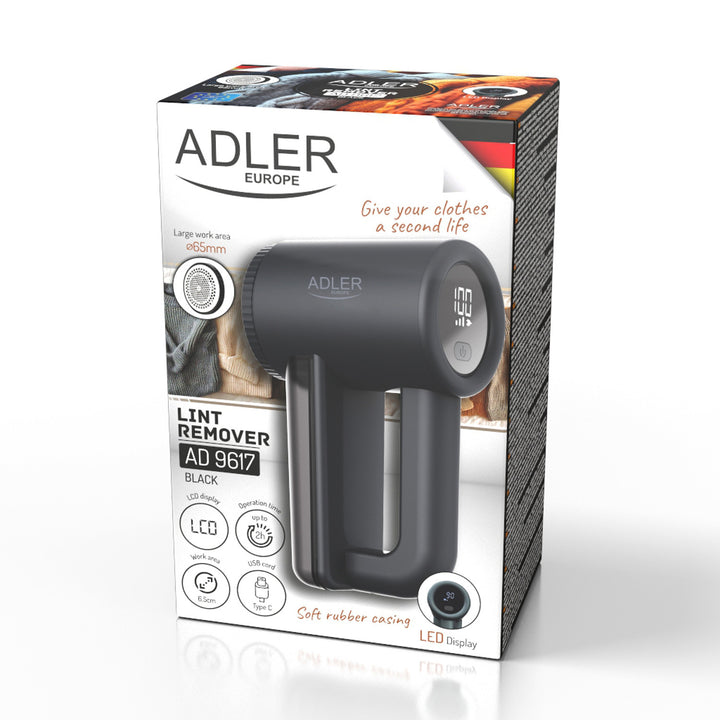 Aparat de ras pentru țesături Adler, ecran LCD, 3 viteze de funcționare, negru, AD 9617 negru