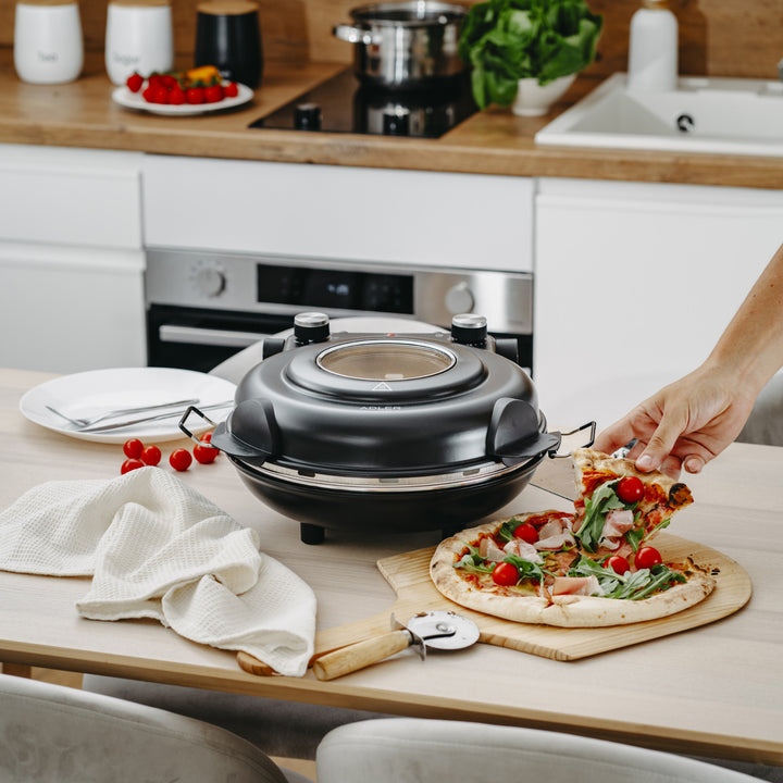Cuptor pentru pizza Adler, control al temperaturii până la 400 °C, piatră ceramică, două elemente de încălzire, AD 6314