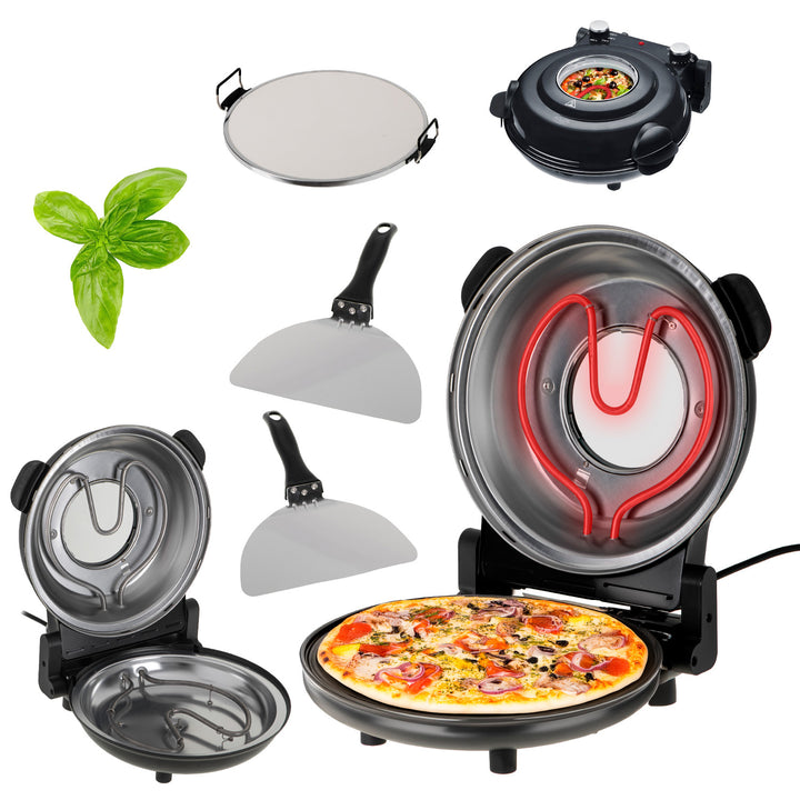 Cuptor pentru pizza Adler, control al temperaturii până la 400 °C, piatră ceramică, două elemente de încălzire, AD 6314