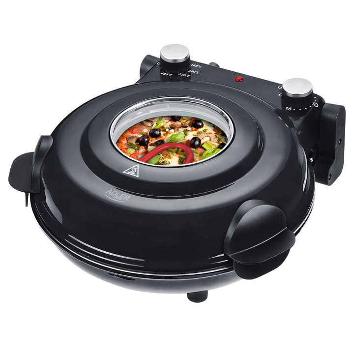 Cuptor pentru pizza Adler, control al temperaturii până la 400 °C, piatră ceramică, două elemente de încălzire, AD 6314