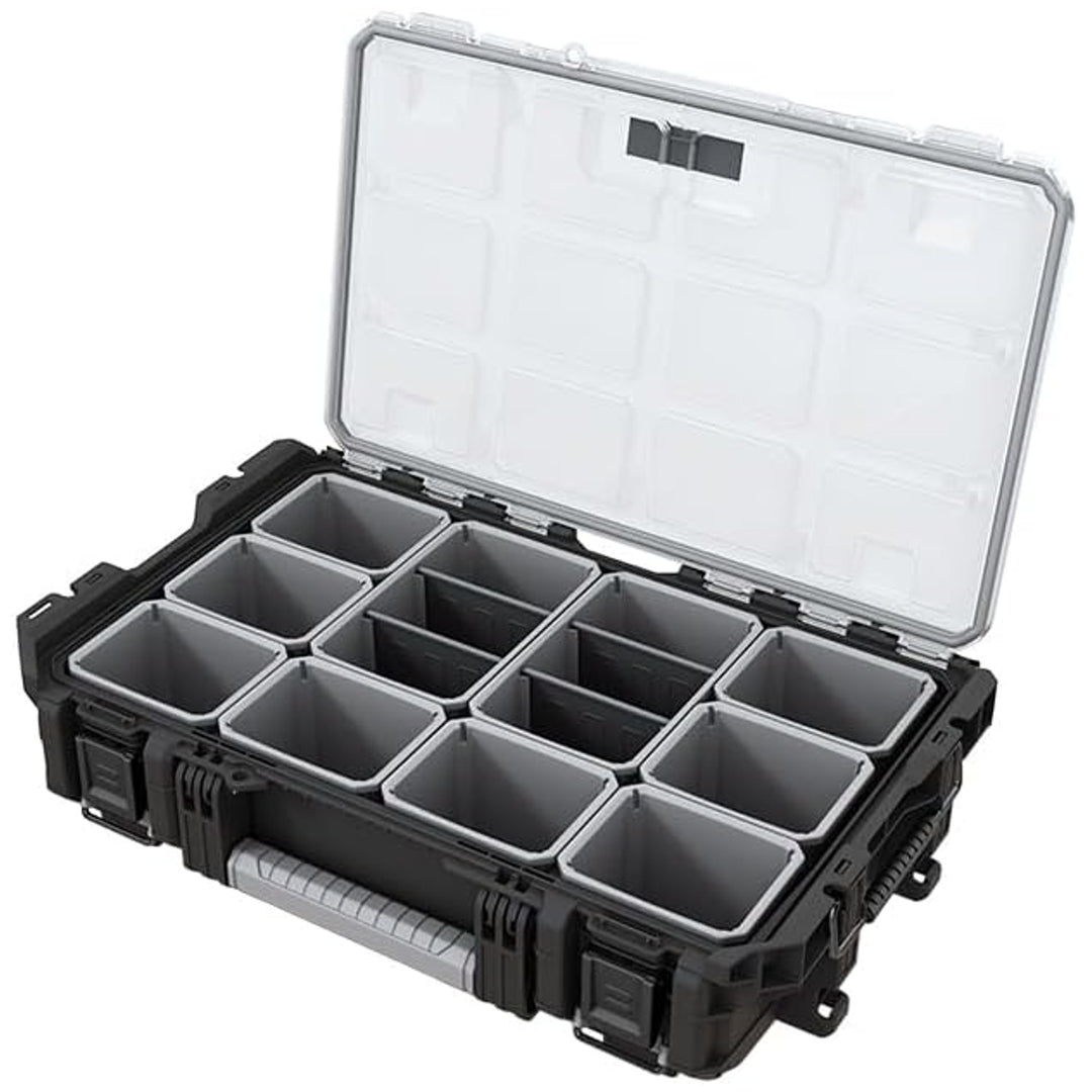 Organizator pentru scule Keter ROC Pro Gear 1.0, capacitate de peste 13 litri, capac transparent și rezistent, garnitură de protecție împotriva prafului și apei, închizători metalice, 257190