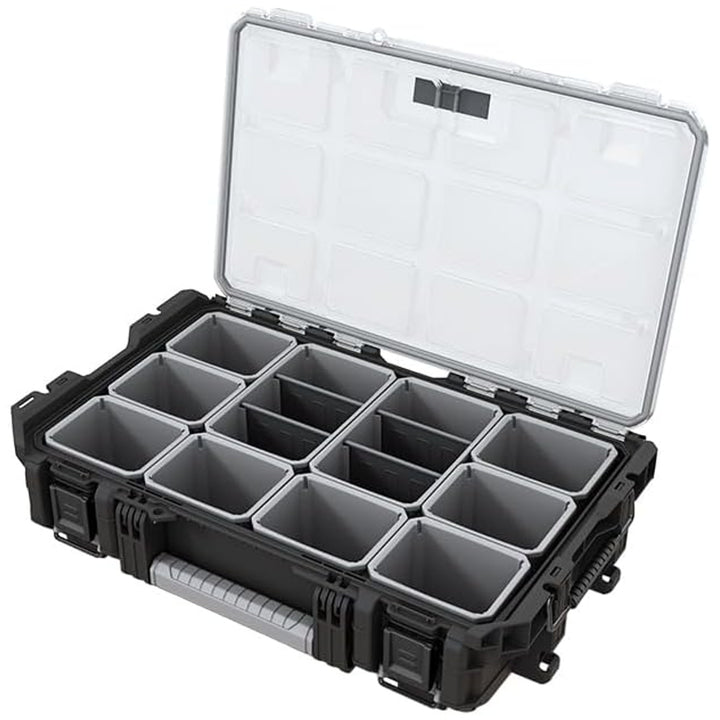 Organizator pentru scule Keter ROC Pro Gear 1.0, capacitate de peste 13 litri, capac transparent și rezistent, garnitură de protecție împotriva prafului și apei, închizători metalice, 257190