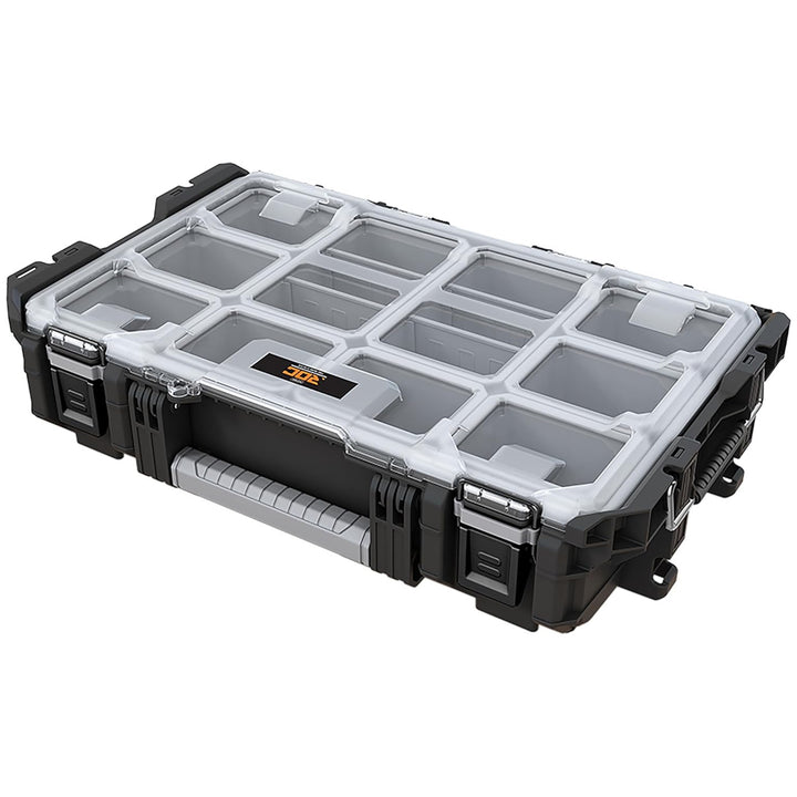 Organizator pentru scule Keter ROC Pro Gear 1.0, capacitate de peste 13 litri, capac transparent și rezistent, garnitură de protecție împotriva prafului și apei, închizători metalice, 257190