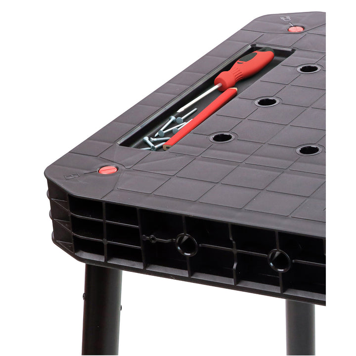 Banc de lucru Keter Ultimate, pliabil, capacitate de încărcare de până la 453 kg, asamblare în 30 de secunde, spațiu de lucru mare cu găuri de 3/4 inch, portabil, 262936