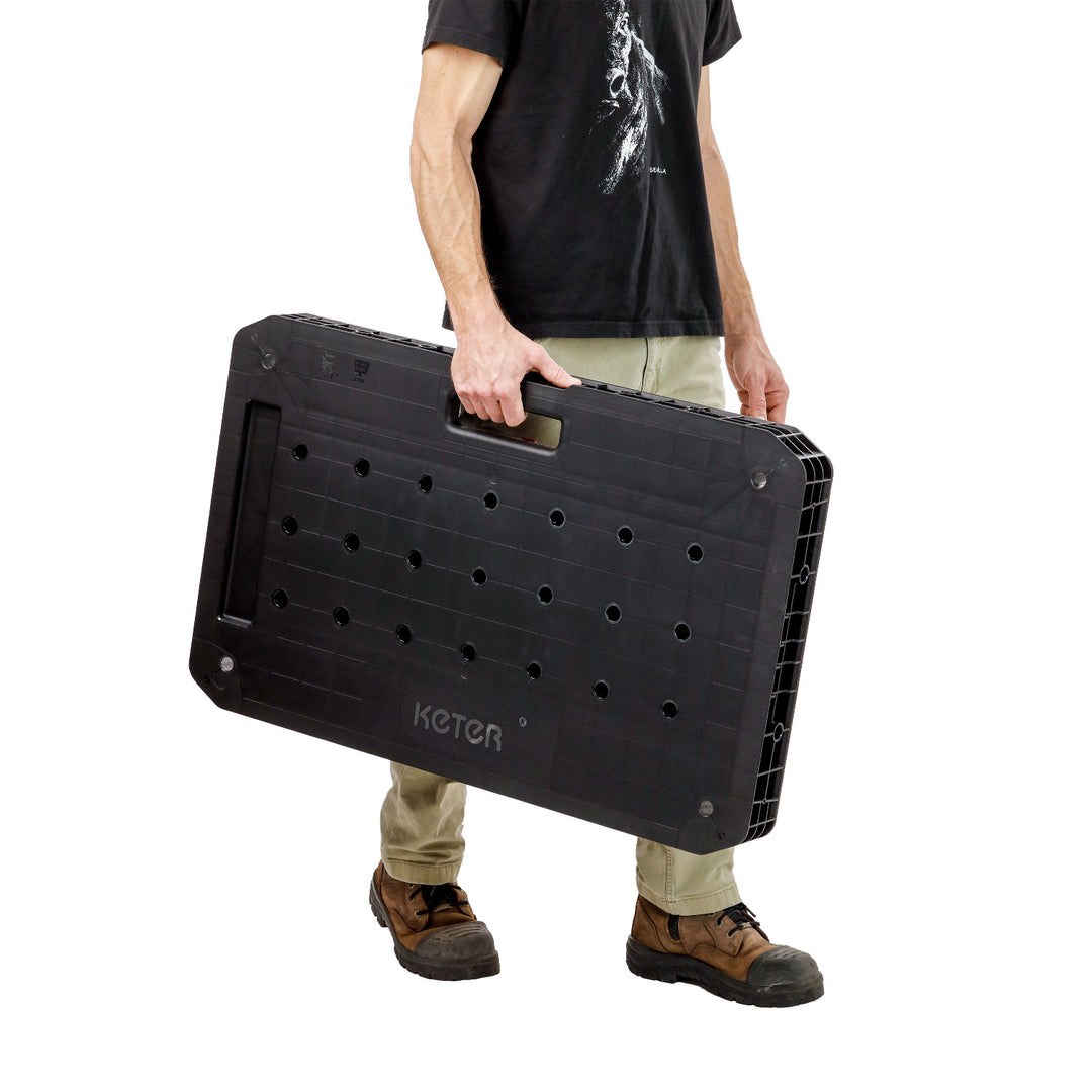 Banc de lucru Keter Ultimate, pliabil, capacitate de încărcare de până la 453 kg, asamblare în 30 de secunde, spațiu de lucru mare cu găuri de 3/4 inch, portabil, 262936
