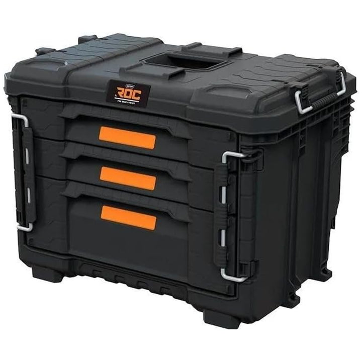 Cutie de scule XL Keter ROC Pro Gear 2.0, cu trei sertare, separatoare incluse, loc pentru lacăt, închizători frontale, 259671