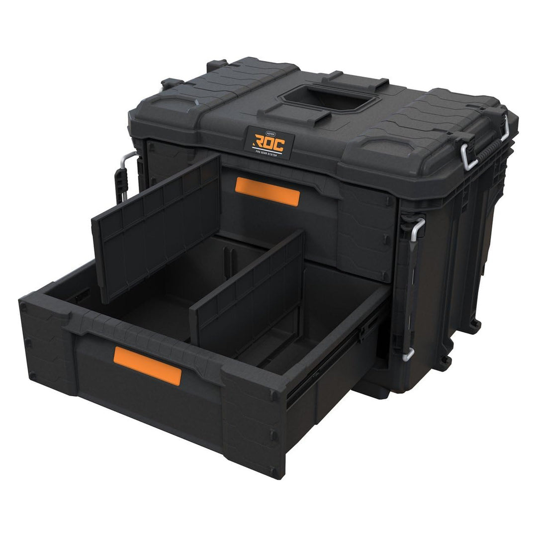 Cutie de scule XL Keter ROC Pro Gear 2.0, cu două sertare, separatoare incluse, loc pentru lacăt, închizători frontale, 259841