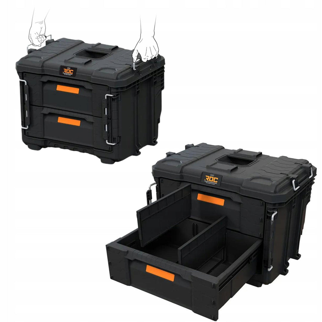 Cutie de scule XL Keter ROC Pro Gear 2.0, cu două sertare, separatoare incluse, loc pentru lacăt, închizători frontale, 259841