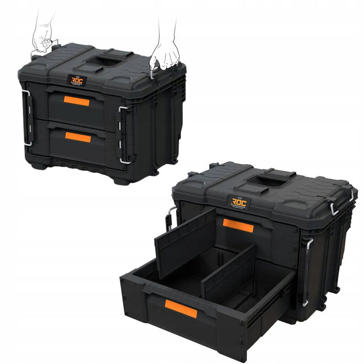 Cutie de scule XL Keter ROC Pro Gear 2.0, cu două sertare, separatoare incluse, loc pentru lacăt, închizători frontale, 259841