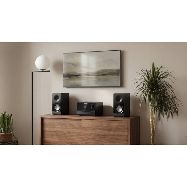 Micro sistem Blaupunkt, putere RMS 100 W, tuner DAB+, afișaj LED, radio FM, antenă telescopică inclusă, conector HDMI ARC, CD/MP3/USB/BT, ceas cu funcție de alarmă, MS49DAB