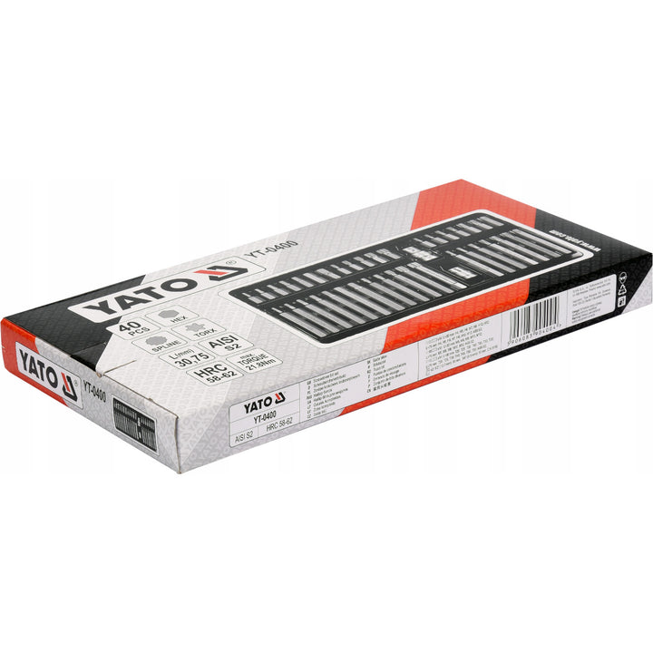 Set profesional de biți Yato, Torx, Spline, Hex, fabricat din aliaj de oțel pentru scule S2, duritate ridicată HRC 58–62, în cutie, YT-0400