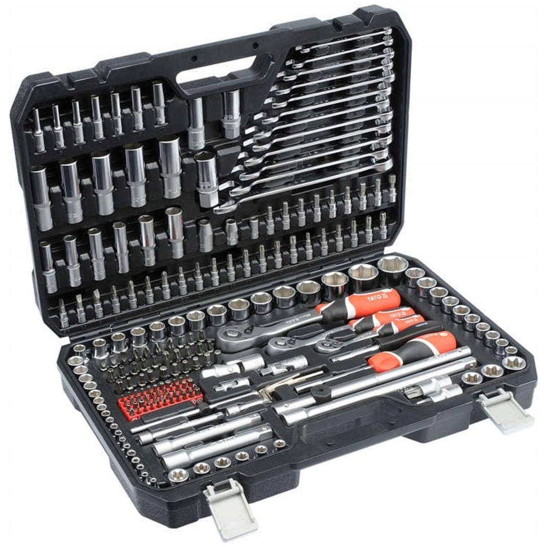 Set de scule profesionale Yato, chei tubulare și capete tubulare, din oțel crom-vanadiu, 216 piese, capete tubulare cu sistem AS-Drive, în cutie, YT-38841