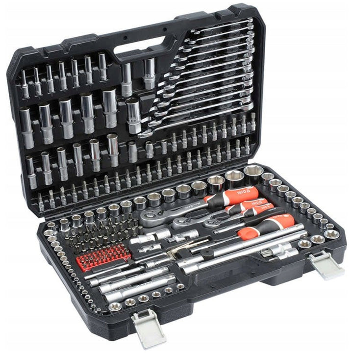 Set de scule profesionale Yato, chei tubulare și capete tubulare, din oțel crom-vanadiu, 216 piese, capete tubulare cu sistem AS-Drive, în cutie, YT-38841