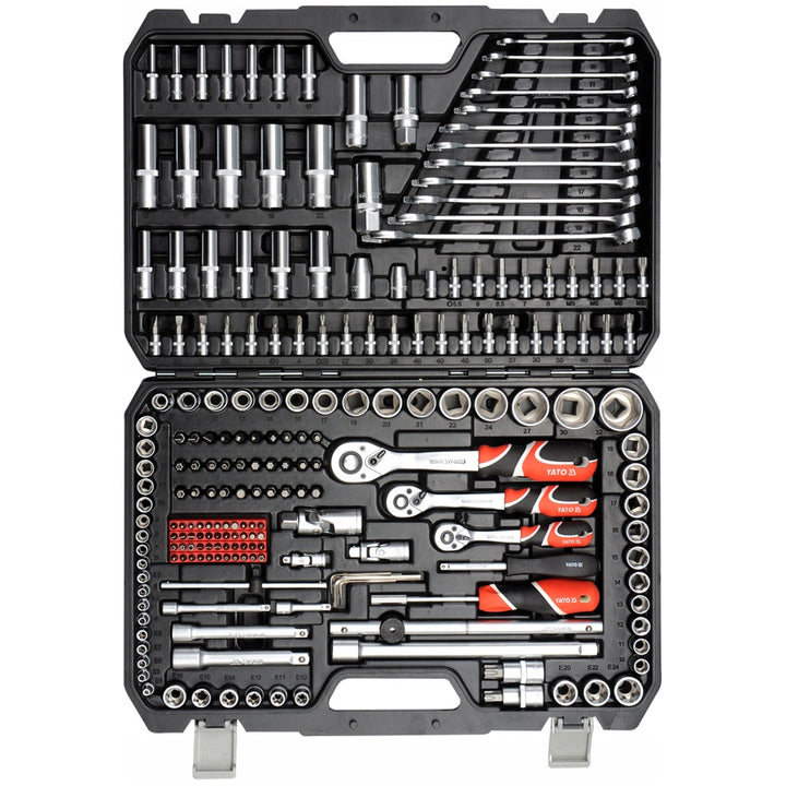 Set de scule profesionale Yato, chei tubulare și capete tubulare, din oțel crom-vanadiu, 216 piese, capete tubulare cu sistem AS-Drive, în cutie, YT-38841