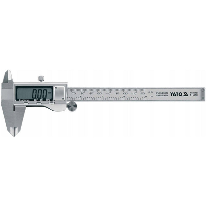 Șubler electronic Yato, oțel inoxidabil, precizie 0,02 mm, interval 0-150 mm, scală adaptată sistemelor metrice și imperiale, YT-7201