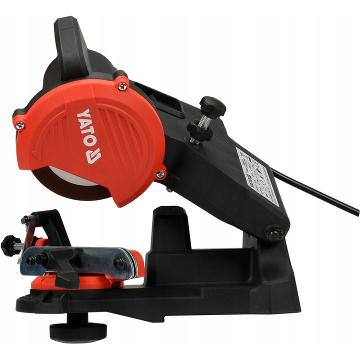 Ascuțitor electric Yato pentru lanțuri de ferăstrău cu lanț, putere 85 W, viteză de rotație 5500 rpm, unghi de ascuțire 0-35°, ghidaj metalic, cablu de 1,8 m, YT-84990