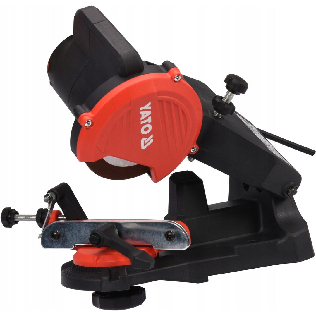 Ascuțitor electric Yato pentru lanțuri de ferăstrău cu lanț, putere 85 W, viteză de rotație 5500 rpm, unghi de ascuțire 0-35°, ghidaj metalic, cablu de 1,8 m, YT-84990