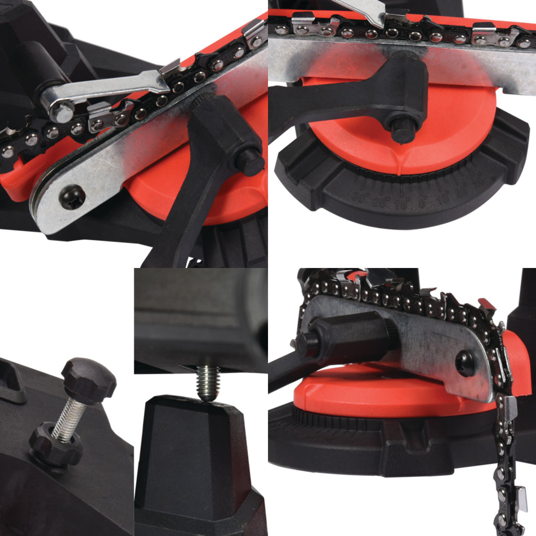 Ascuțitor electric Yato pentru lanțuri de ferăstrău cu lanț, putere 85 W, viteză de rotație 5500 rpm, unghi de ascuțire 0-35°, ghidaj metalic, cablu de 1,8 m, YT-84990