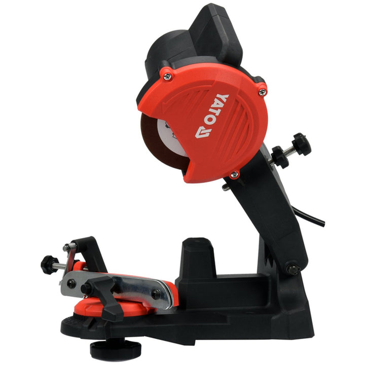 Ascuțitor electric Yato pentru lanțuri de ferăstrău cu lanț, putere 85 W, viteză de rotație 5500 rpm, unghi de ascuțire 0-35°, ghidaj metalic, cablu de 1,8 m, YT-84990