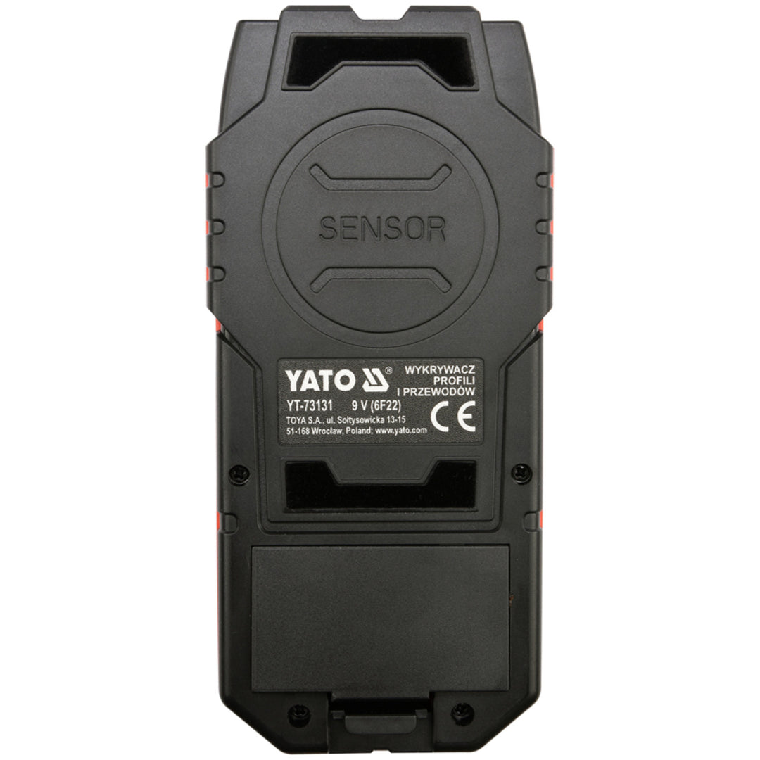 Detector profesional de cabluri și profile Yato, ecran mare cu iluminare LED, capac inclus, semnal sonor și trei LED-uri indicatoare, reglare a intensității de detectare, YT-73131