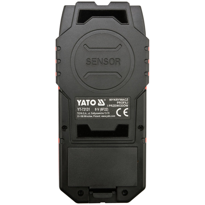 Detector profesional de cabluri și profile Yato, ecran mare cu iluminare LED, capac inclus, semnal sonor și trei LED-uri indicatoare, reglare a intensității de detectare, YT-73131