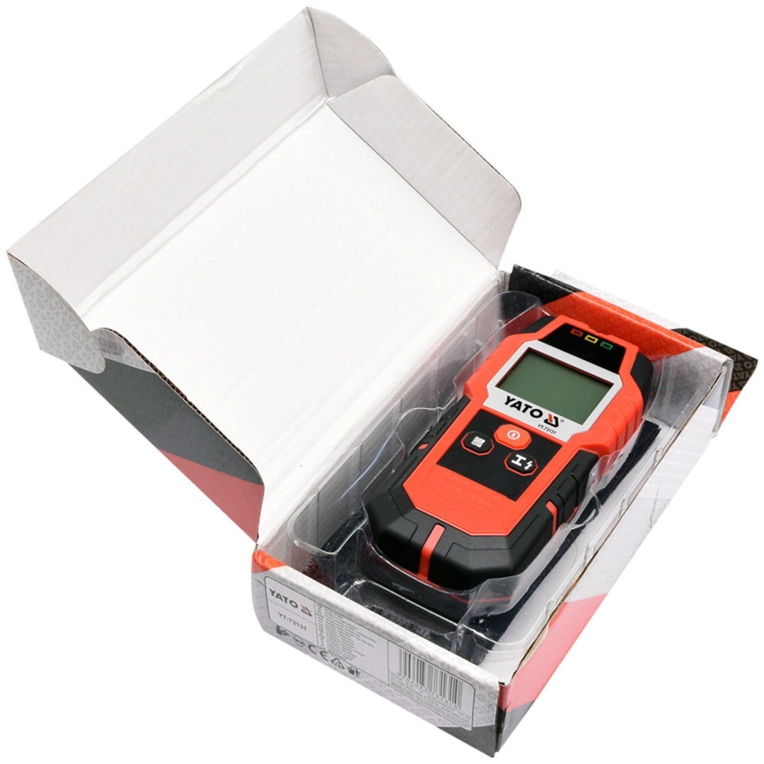 Detector profesional de cabluri și profile Yato, ecran mare cu iluminare LED, capac inclus, semnal sonor și trei LED-uri indicatoare, reglare a intensității de detectare, YT-73131