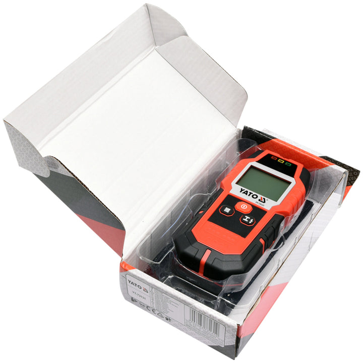 Detector profesional de cabluri și profile Yato, ecran mare cu iluminare LED, capac inclus, semnal sonor și trei LED-uri indicatoare, reglare a intensității de detectare, YT-73131