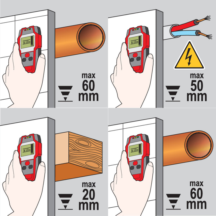 Detector profesional de cabluri și profile Yato, ecran mare cu iluminare LED, capac inclus, semnal sonor și trei LED-uri indicatoare, reglare a intensității de detectare, YT-73131