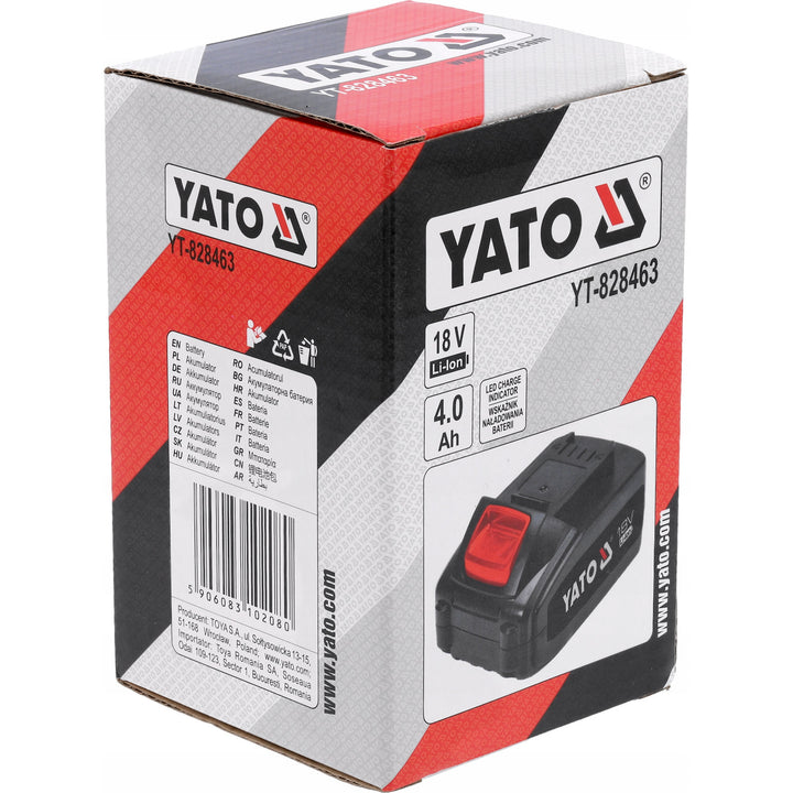 Baterie pentru scule electrice Yato, pentru seria 18V, energie 72 Wh, curent maxim de ieșire 60A, Li-Ion 4 Ah, YT-828463