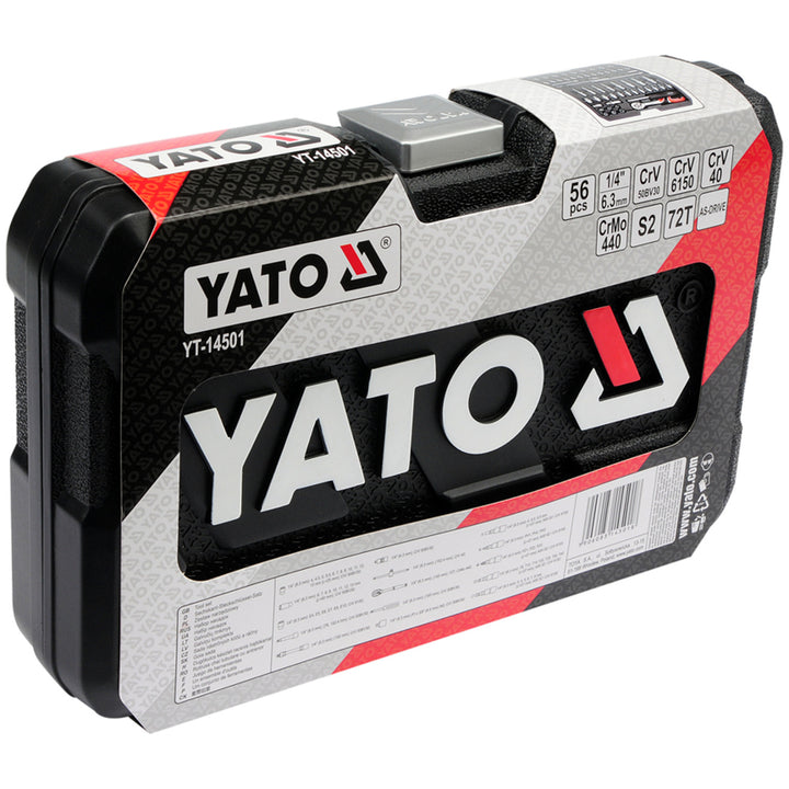 Set de scule profesionale Yato, chei tubulare și capete tubulare, din oțel crom-vanadiu, 56 piese, capete tubulare cu sistem AS-Drive, în cutie, YT-14501