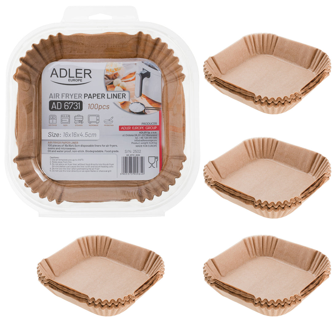 Inserții de hârtie pentru friteuze, friteuze cu aer cald, Adler, 16 cm, până la 240 °C, biodegradabile, 500 bucăți, AD 6731