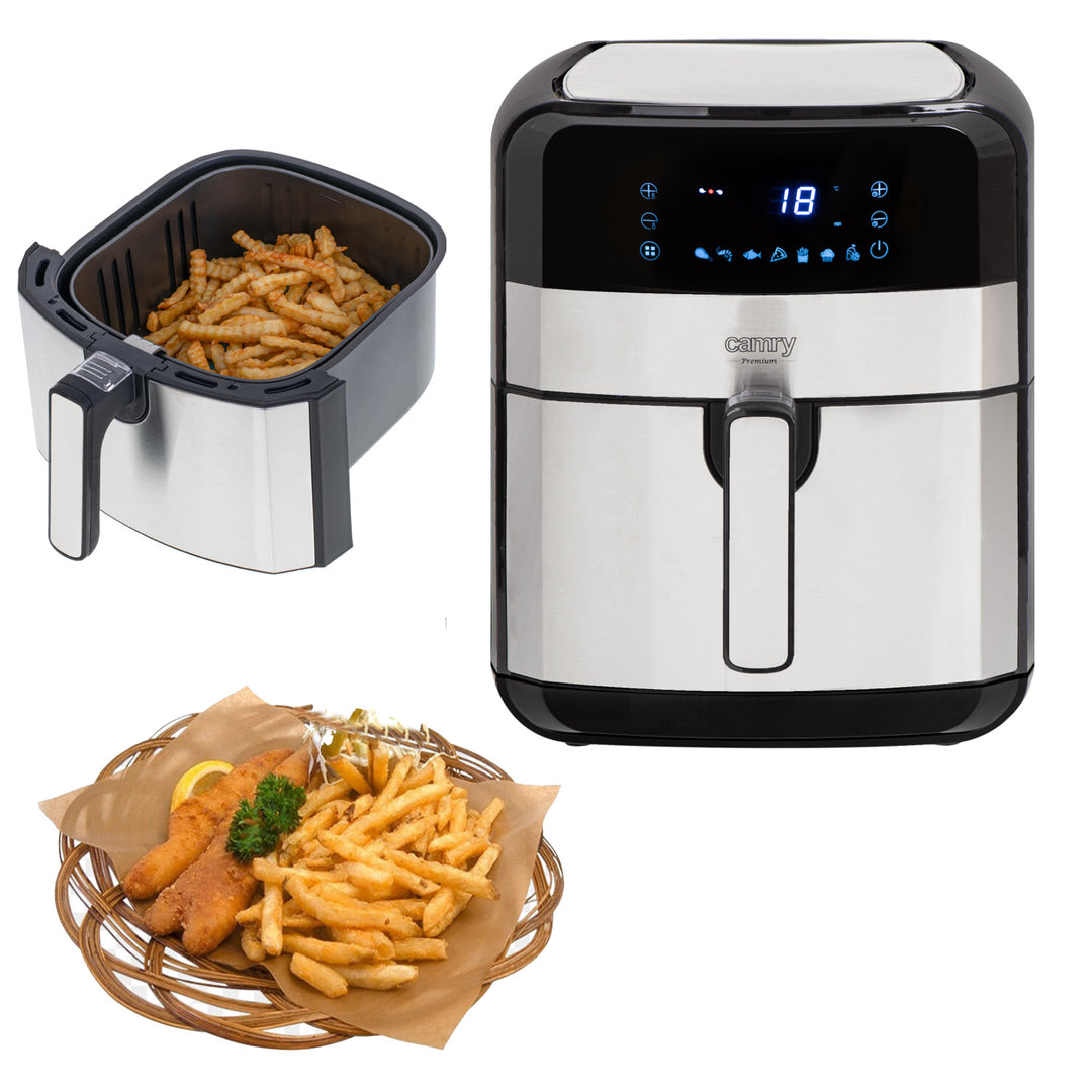 Friteuză fără ulei, 9 programe, 5,0 L, Airfryer, Camry CR 6311 + inserții de hârtie pentru friteuză, 16 cm, biodegradabile, 100 bucăți