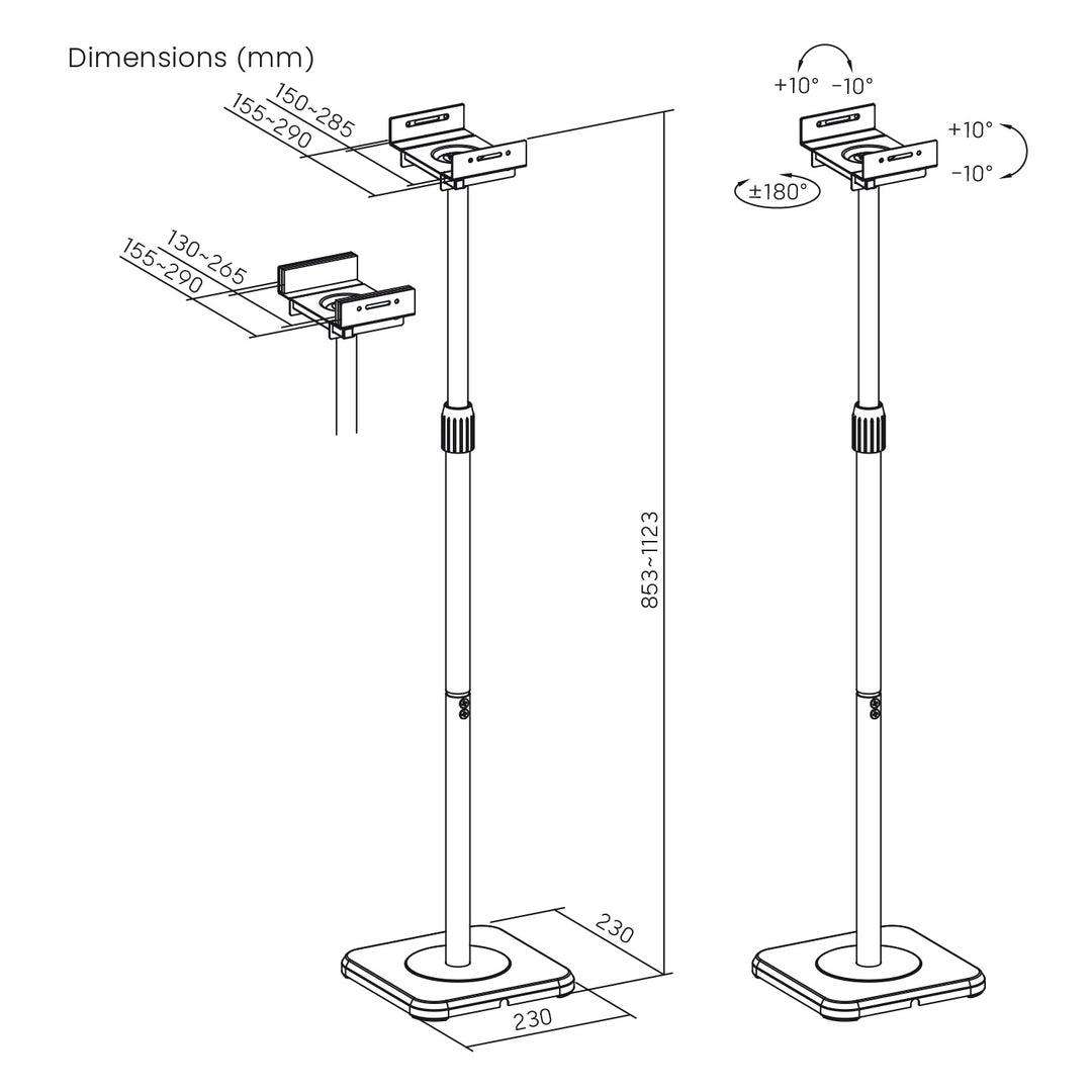 Set de suporturi de podea pentru difuzoare Maclean, universale, reglabile pe verticală și pe orizontală între +10° și -10°, max. 5 kg, MC-916