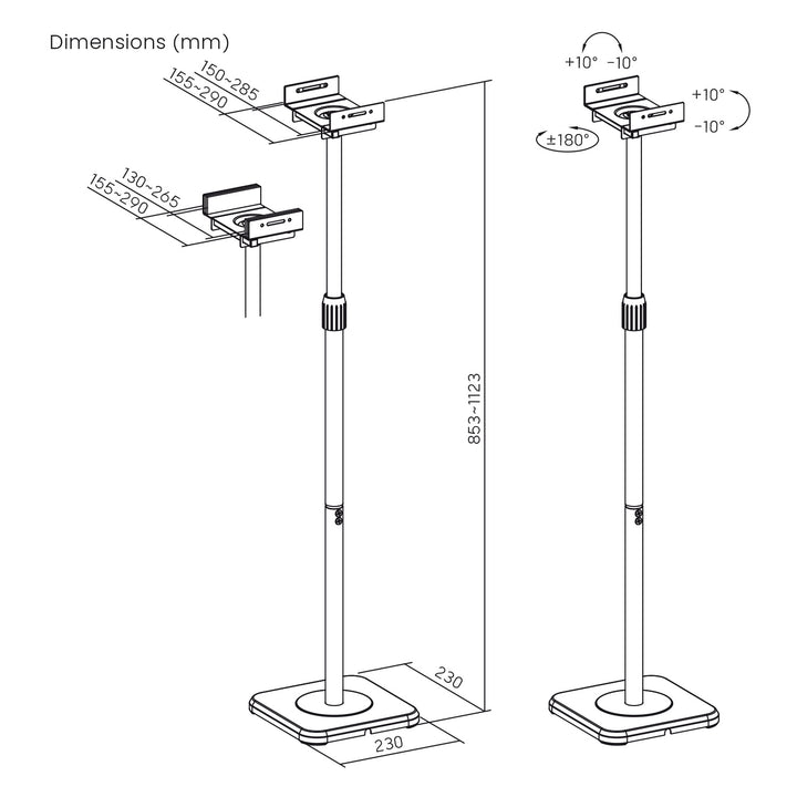 Set de suporturi de podea pentru difuzoare Maclean, universale, reglabile pe verticală și pe orizontală între +10° și -10°, max. 5 kg, MC-916