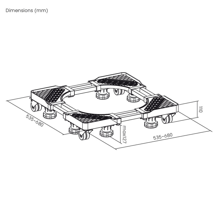 Suport mobil pentru electrocasnice Maclean, roți blocabile, lățime 535-680 mm, universal, pentru transportul electrocasnicelor, până la 400 kg, MC-217