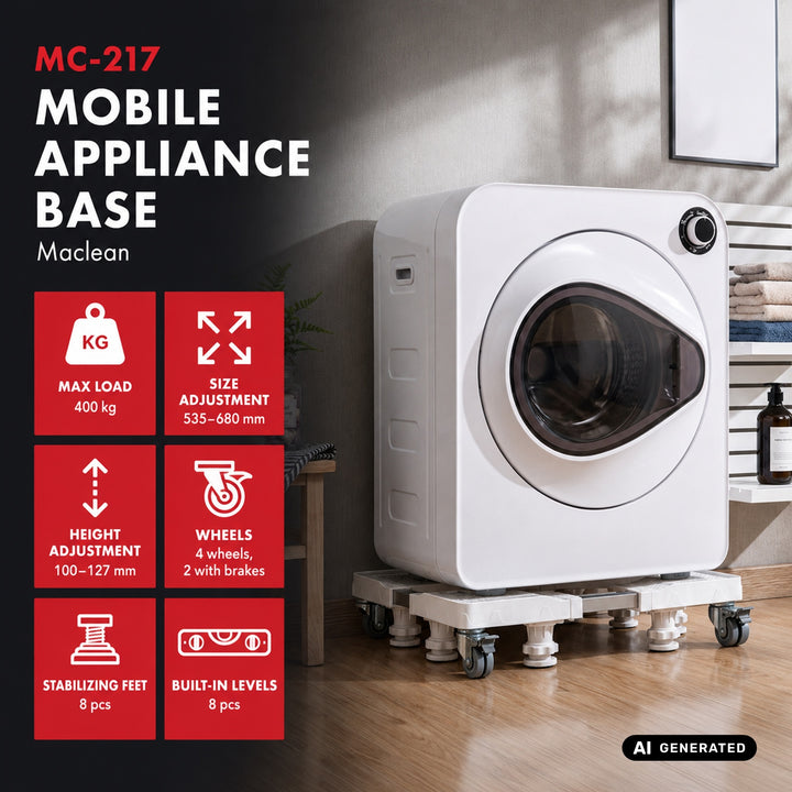 Suport mobil pentru electrocasnice Maclean, roți blocabile, lățime 535-680 mm, universal, pentru transportul electrocasnicelor, până la 400 kg, MC-217
