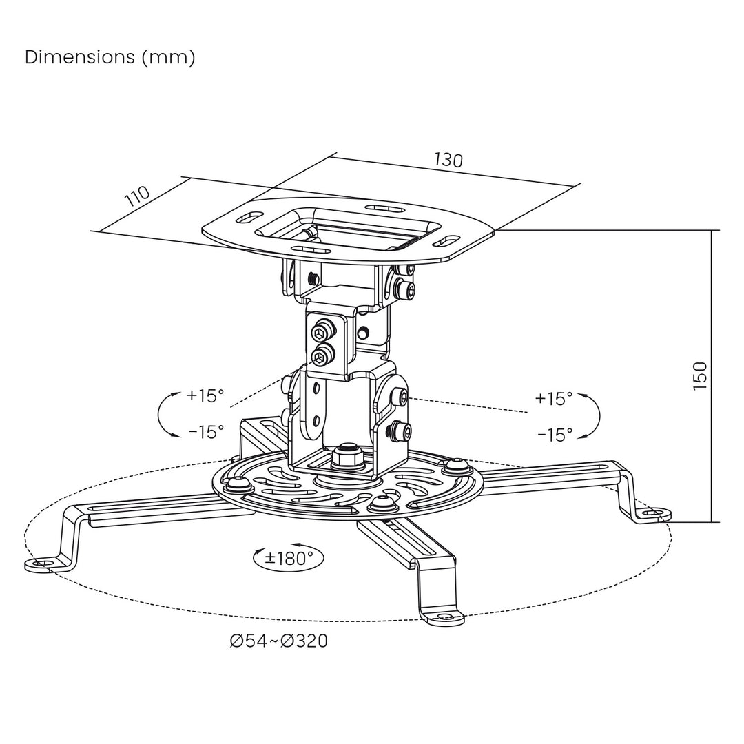 Suport / cârlig de tavan pentru proiector Maclean, 54~320 mm, până la 13,5 kg, rotație 360 de grade MC-200 B