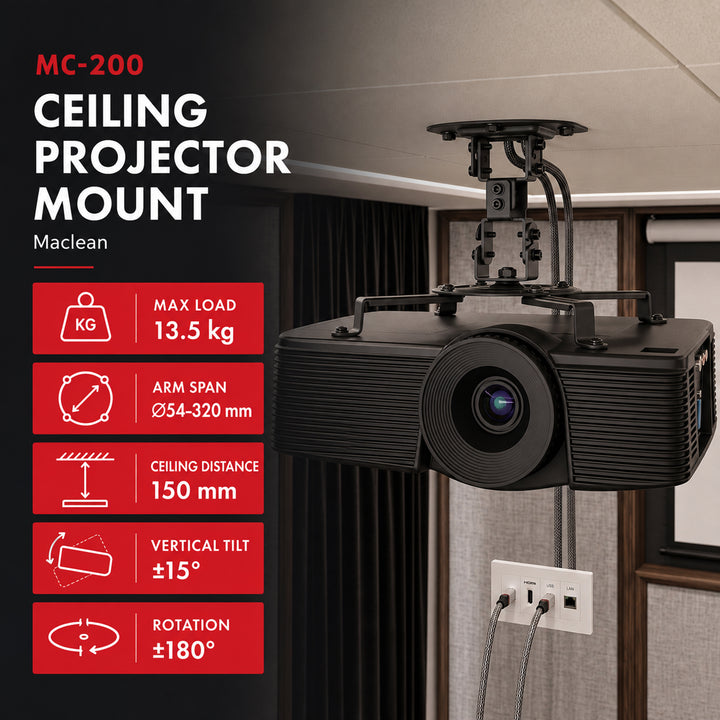 Suport / cârlig de tavan pentru proiector Maclean, 54~320 mm, până la 13,5 kg, rotație 360 de grade MC-200 B