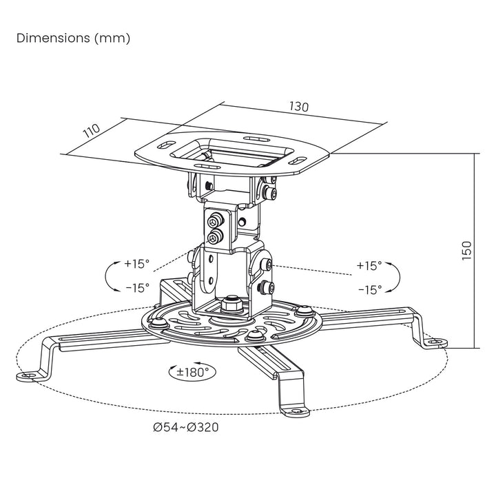 Suport / cârlig de tavan pentru proiector Maclean, 54~320 mm, până la 13,5 kg, rotație de 360 de grade MC-200 W