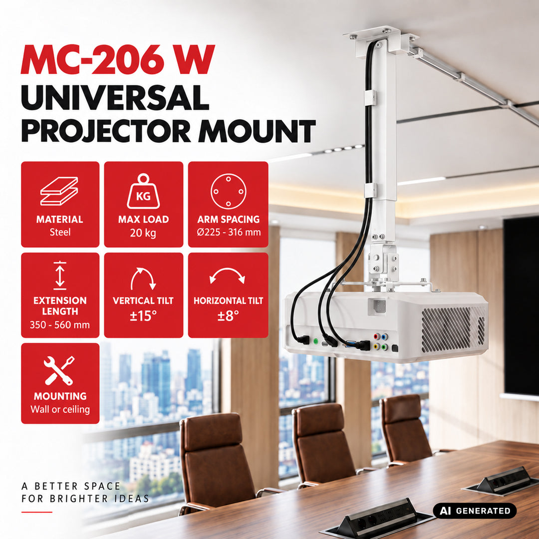 Suport universal pentru proiector Maclean, alb, până la 20 kg, MC-206 W