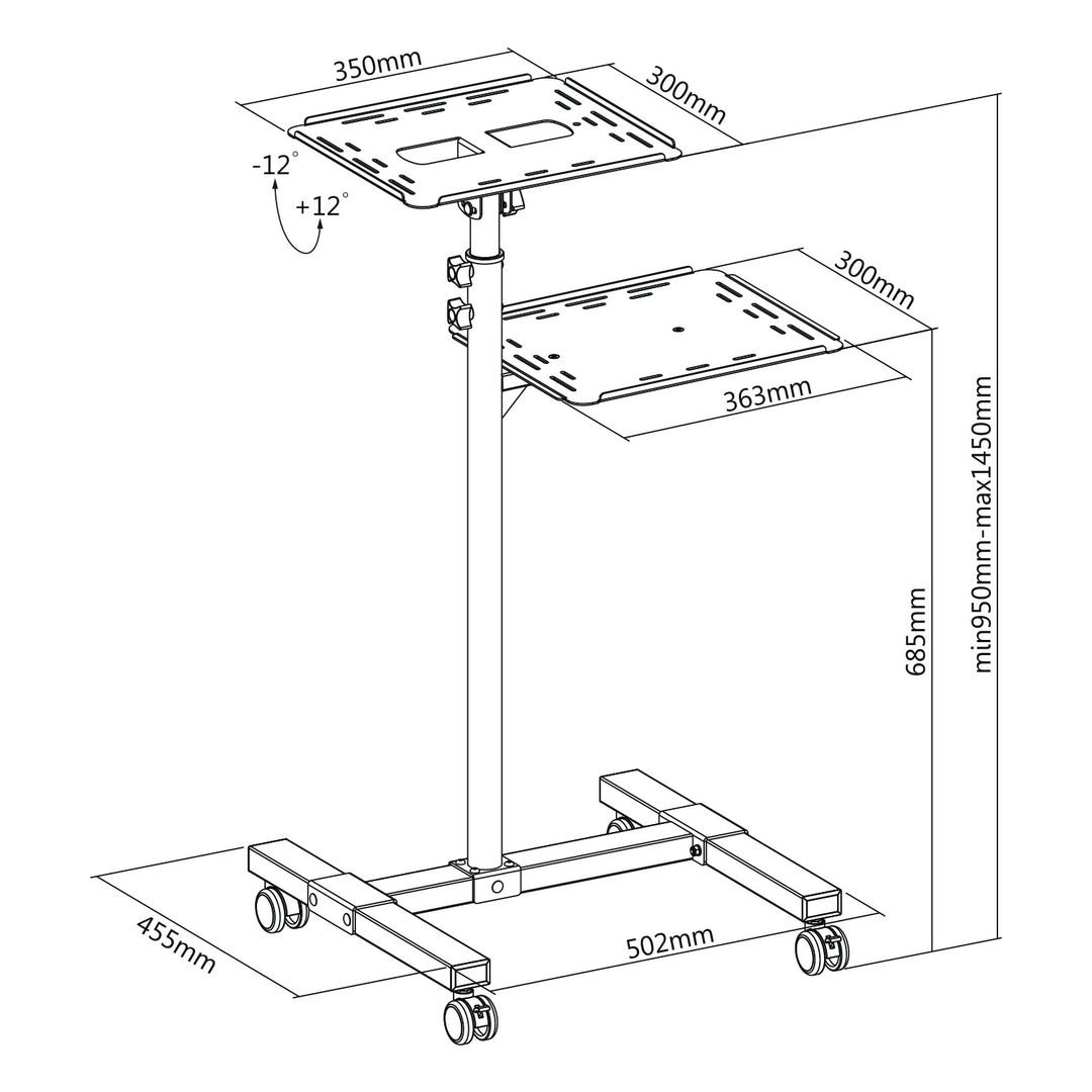 Măsuță mobilă pentru proiector/laptop Maclean, reglabilă, din oțel, max. 10 kg, MC-207
