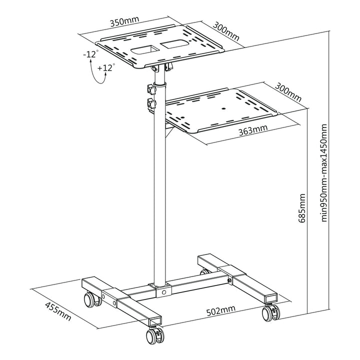Măsuță mobilă pentru proiector/laptop Maclean, reglabilă, din oțel, max. 10 kg, MC-207