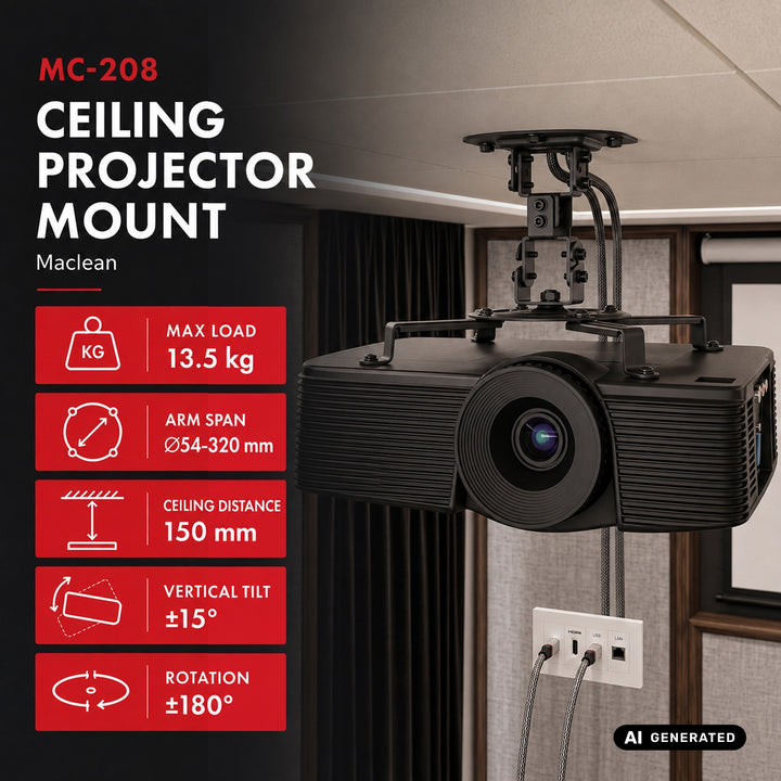 Suport / cârlig de tavan pentru proiector Maclean, din oțel, 180~310 mm, până la 15 kg, MC-208 B