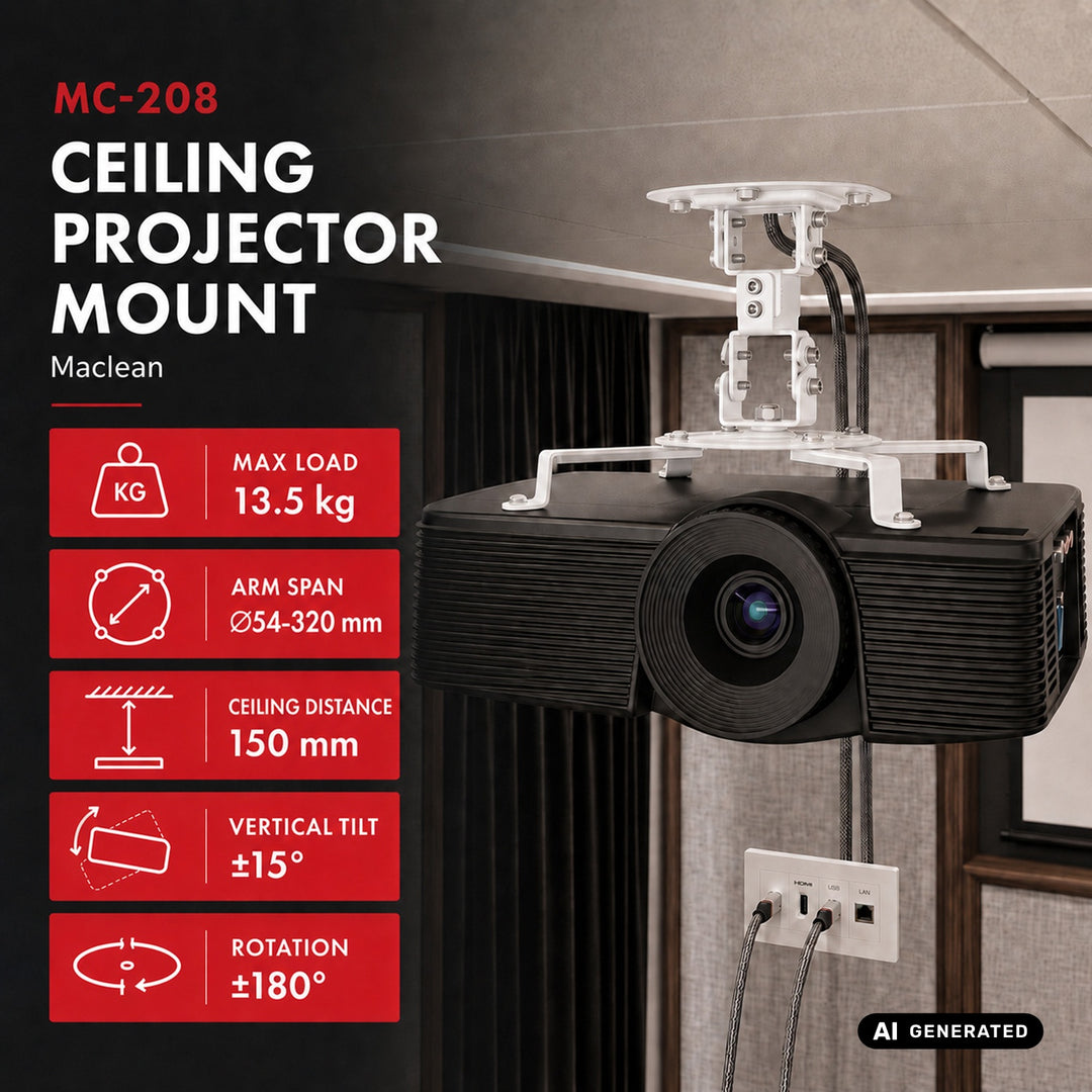 Suport / cârlig de tavan pentru proiector Maclean, din oțel, 180~310 mm, până la 15 kg, MC-208 W