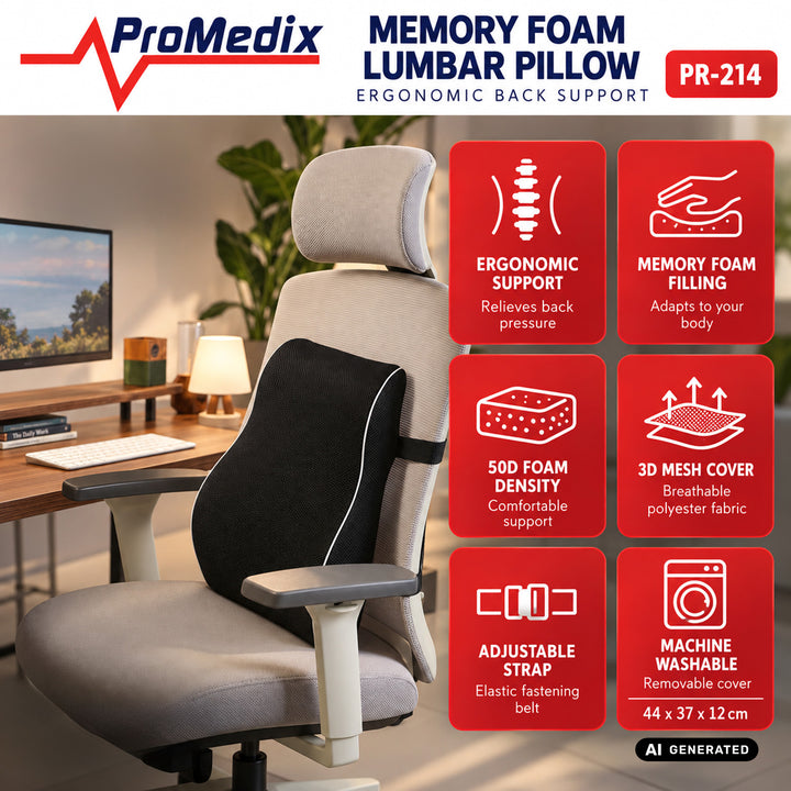 Pernă lombară din spumă cu memorie de formă Promedix, 44x37x12 cm, densitatea spumei: 50D, PR-214