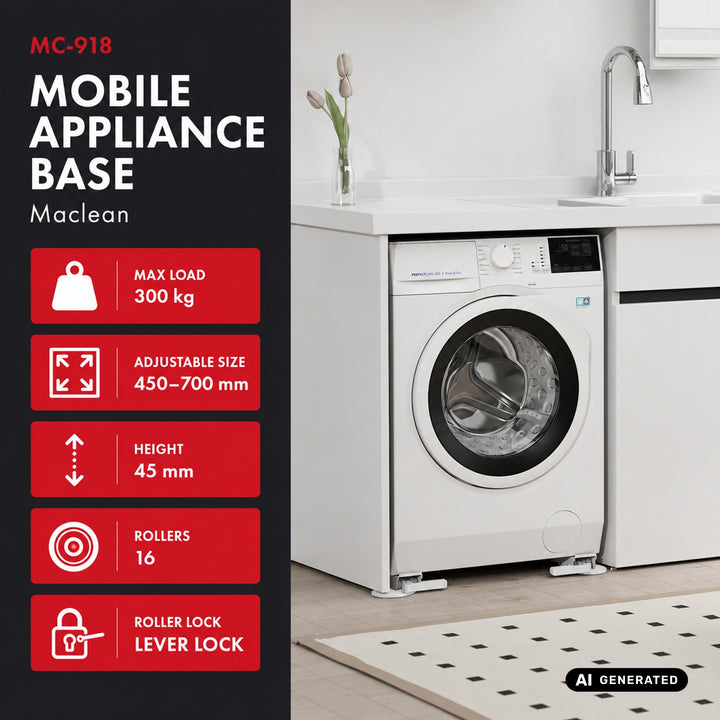 Suport mobil pentru aparate electrocasnice de până la 300 kg, Maclean, universal, reglabil, lățime maximă 450-700 mm, MC-918