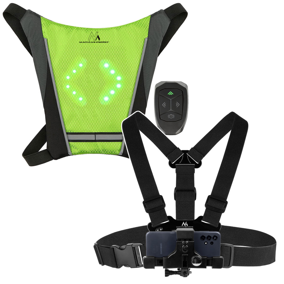 Rucsac cu lumină de semnalizare LED, telecomandă, rezistent la apă: telecomandă IPx5, rucsac IPX2 + curele de umăr sportive pentru telefonul mobil Maclean MC-445