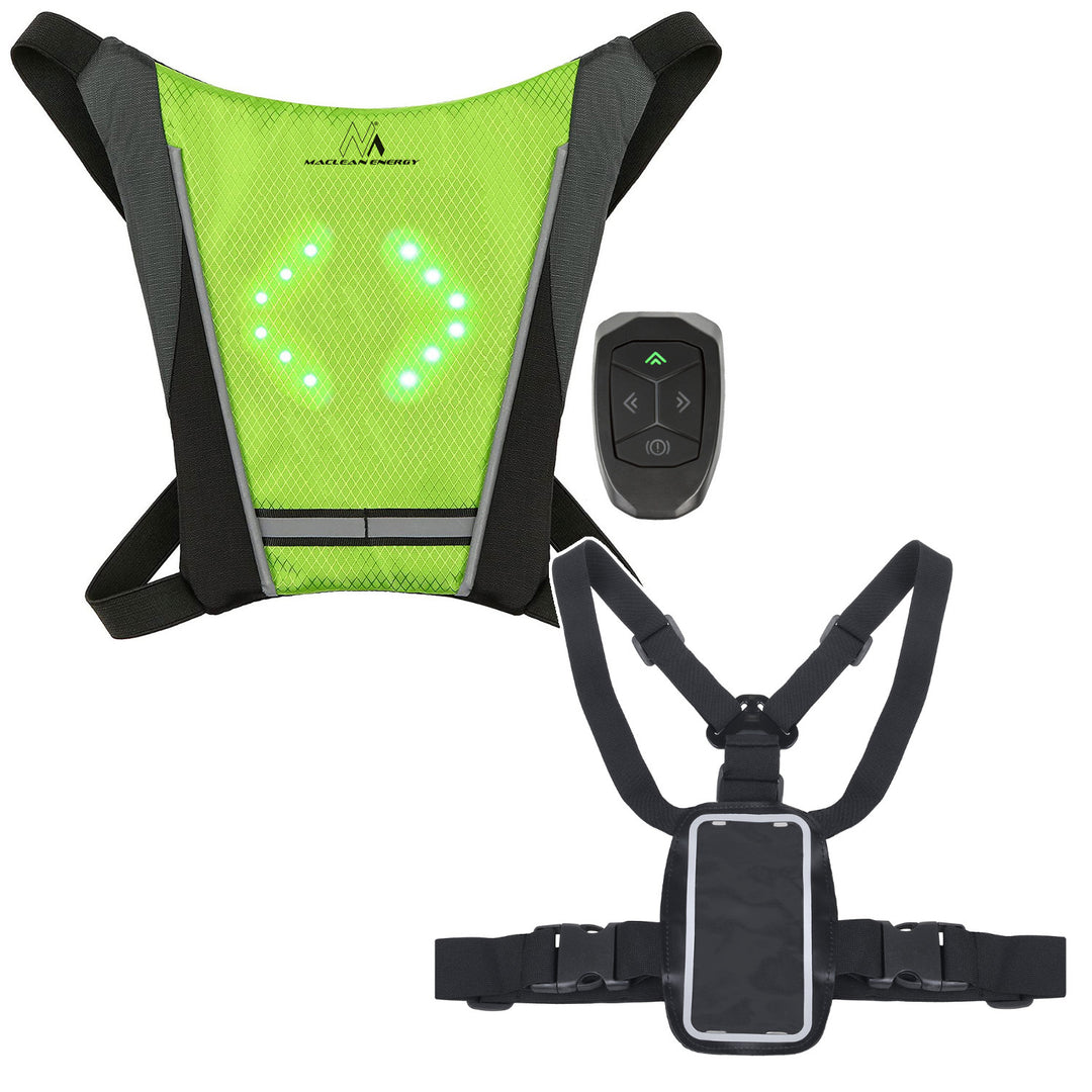 Rucsac cu lumină de semnalizare LED, telecomandă, impermeabil: telecomandă IPx5, rucsac IPX2 + ham pentru telefon sportiv Maclean, universal, MC-446